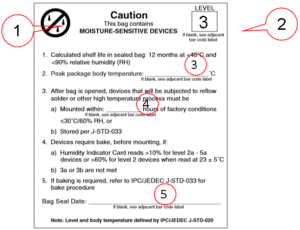 étiquette de composant électronique indiquant son niveau de sensibilité à l'humidité MSL et sa floor life - - gestion de l'humidité des composants électroniques