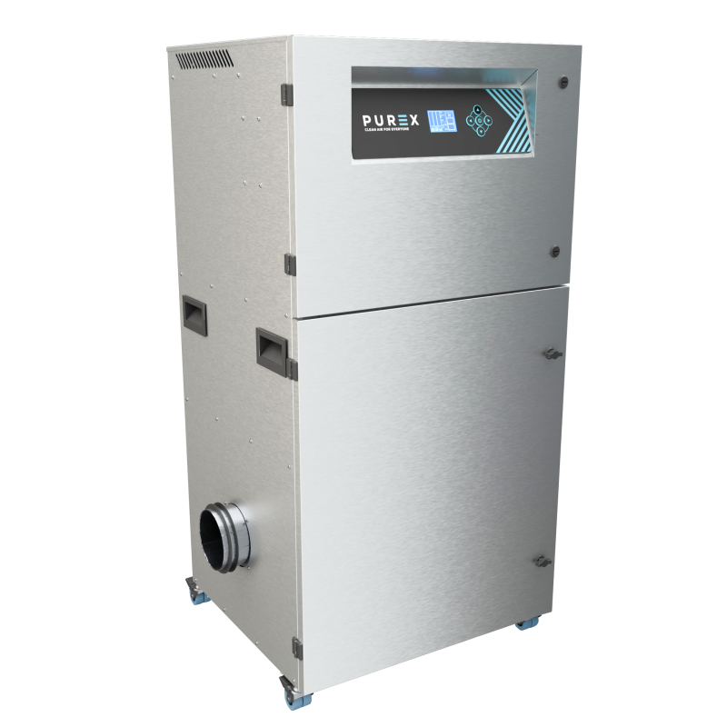 Extracteurs de fumées, particules, COV, poussières et polluant de l'air Purex 1500i et Purex 1750i monophasés à fort débit - marquage, gravage et soudage laser - versions ozone et PVC