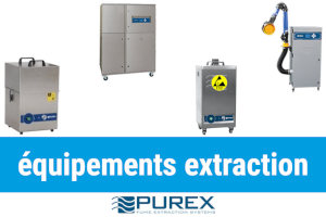 Cepelec distributeur Purex traitement des fumées, gaz nocifs et polluants : extraction et aspiration des fumées de brasage, particules, COV marquage, gravage, soudage, perçage, découpe laser, recyclage des filtres, ozone, PVC