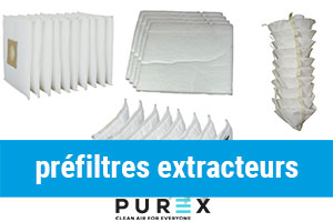préfiltres accordéon, tampon pad, cascade, labyrinthe pour extracteurs Purex de fumées, polluants de l'air, particules, COV, gaz nocifs