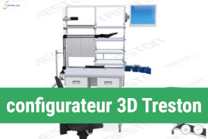 configurateur 3 D mobilier industriel Treston distribué par Cepelec : tables de travail, établis, postes de travail, de tests, de réparation, ossatures, étagères, tablettes, bacs, chariots, dessertes, chaises ergonomiques, tabourets