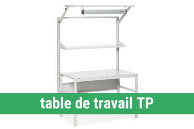 Table de travail industrielle TP Treston, solution industrielle solide, modulable avec de nombreux accessoires, protection ESD disponible, capacité de charge jusqu’à 660 lb