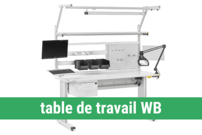 Table de travail industrielle WB ergonomique Treston avec réglage continu (700-1100 mm), profil aluminium et capacité de charge 300 kg, modulable dos à dos, latéralement ou en angle