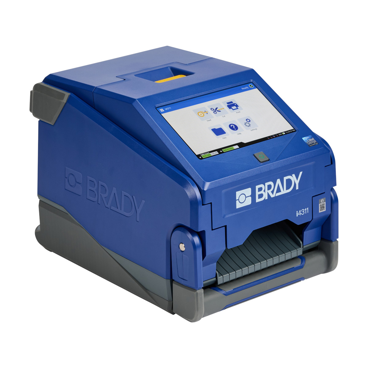 Brady i4311 imprimante industrielle en fonctionnement sur table pour impression d'étiquettes professionnelles